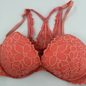 Pink by Victoria's Secret Bra Size 36C Red Lace Floral Lightly Lined Underwire